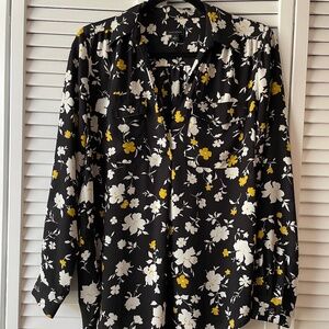 Ann Taylor camp shirt black/yellow/white floral size S